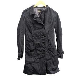 Guess Jeans Black Trench Coat 90s goth witch Preppy fall jacket canvas Women M